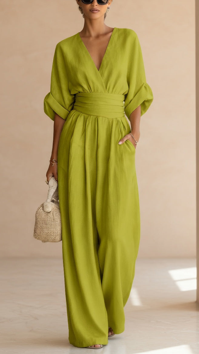 Women's Wide Leg Deep V-Neck Jumpsuit