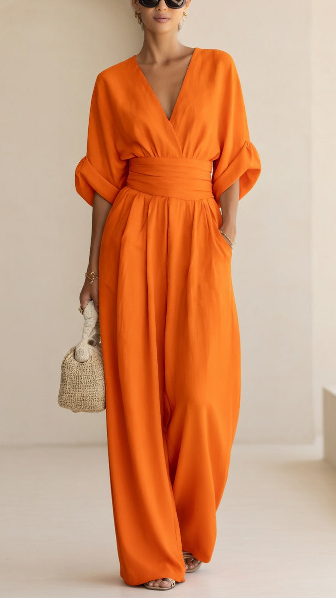 Women's Wide Leg Deep V-Neck Jumpsuit
