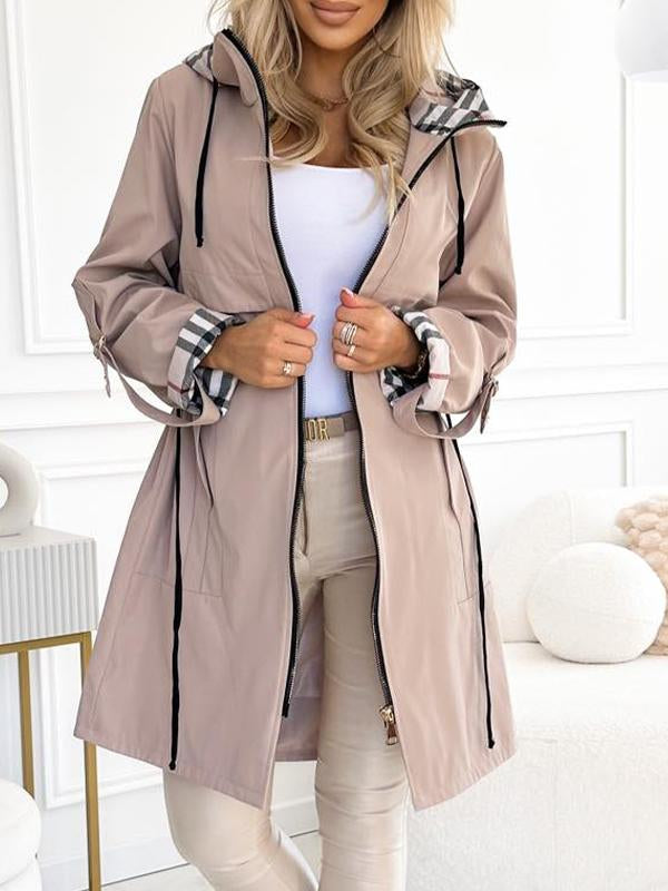 Cappotto lungo da donna con cappuccio e zip