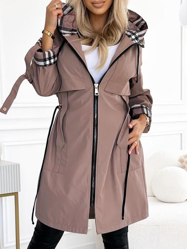 Cappotto lungo da donna con cappuccio e zip